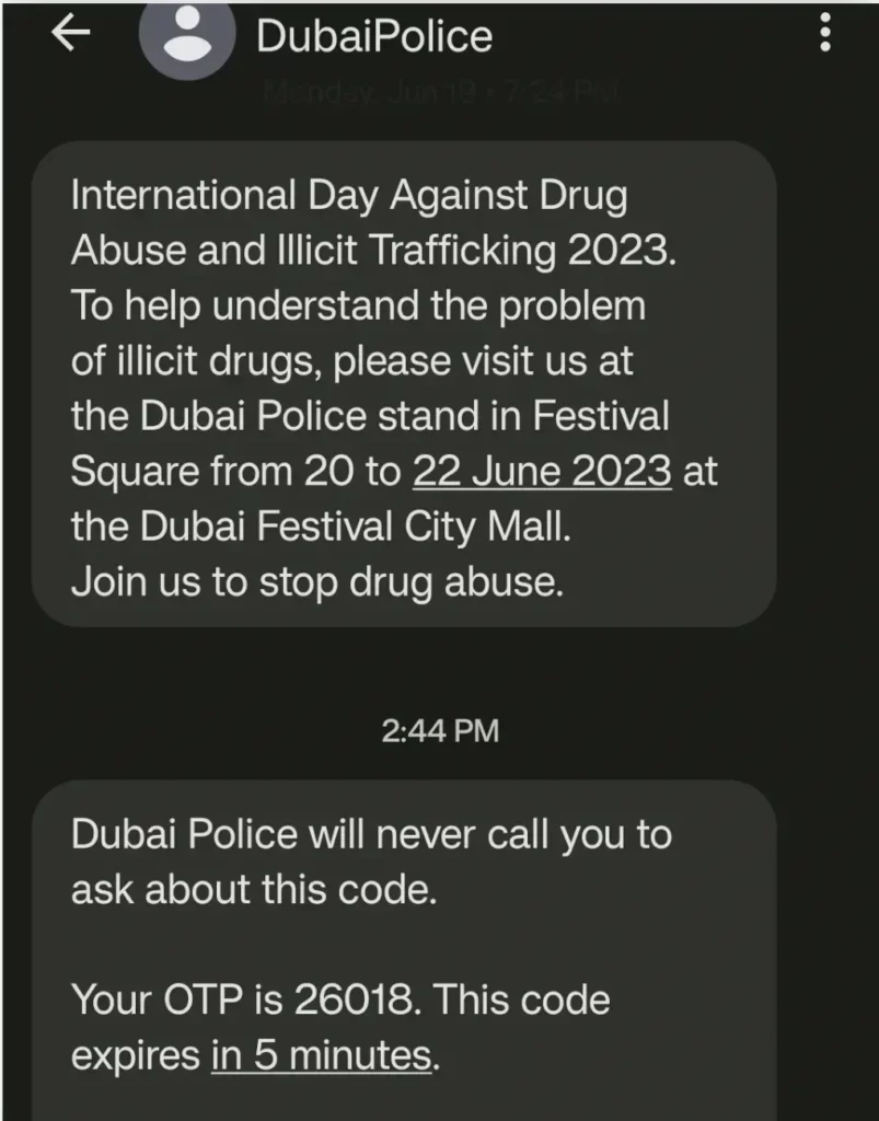 Dubai Police message