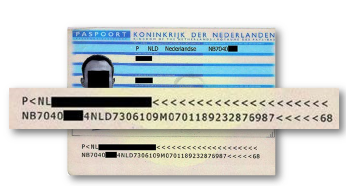 An example of a forged passport featuring a magnified Machine Readable Zone (MRZ) area. 